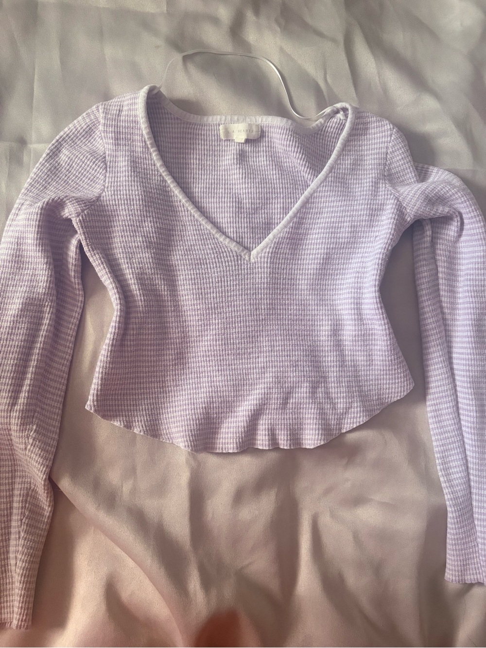 La Hearts Lilac V-Neck Ribbed Long Sleeve Crop Top